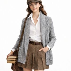 J.Crew Marled Gray Ribbed Shawl Collar Cardigan Cotton Size Small